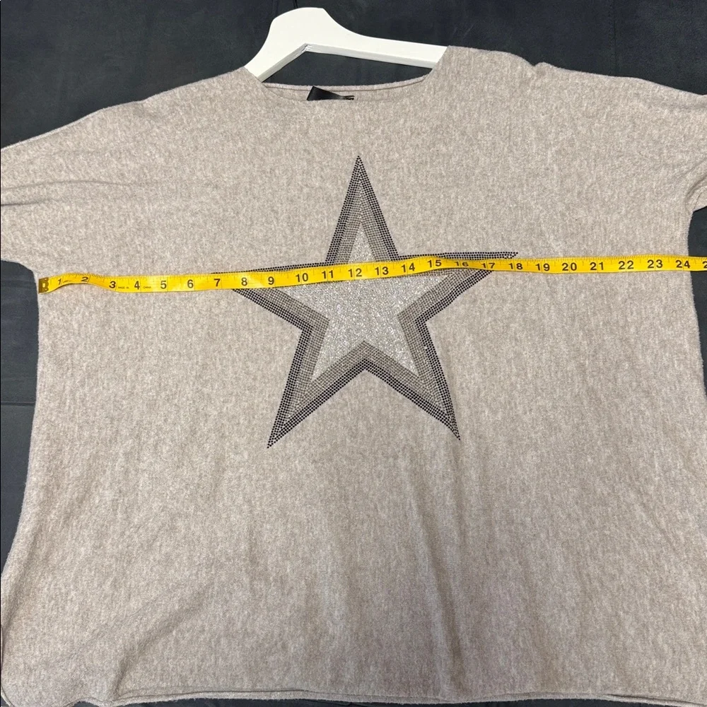 Star Embellished Beige Sweater